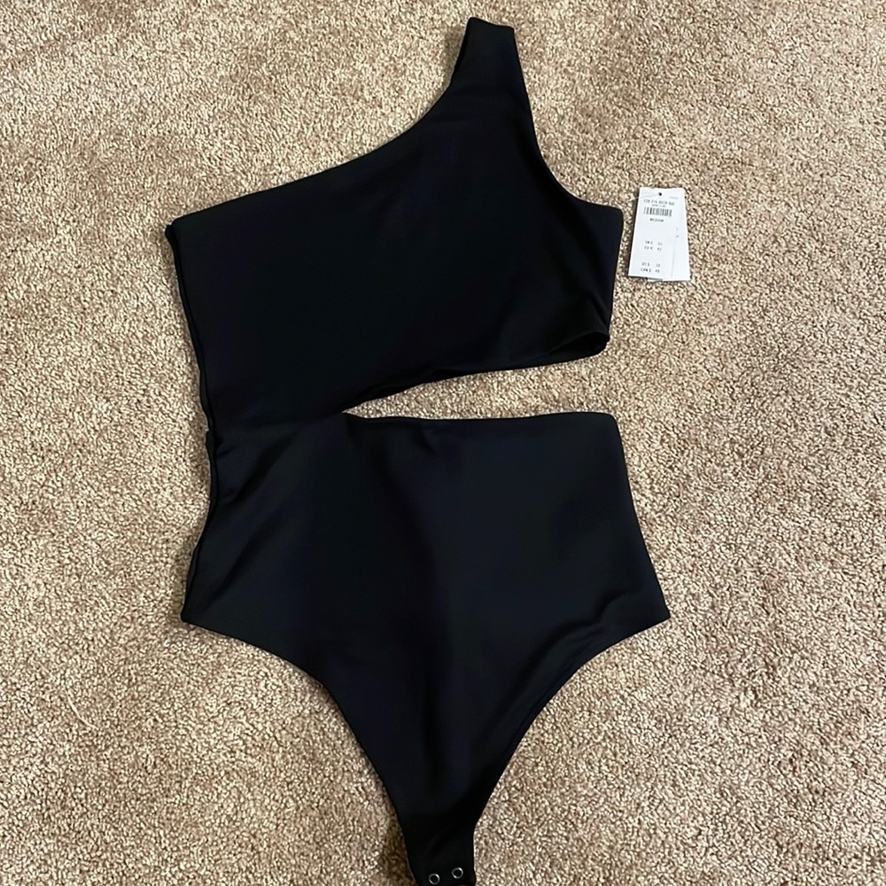 Abercrombie black one-shoulder cut-out Soft AF seamless bodysuit